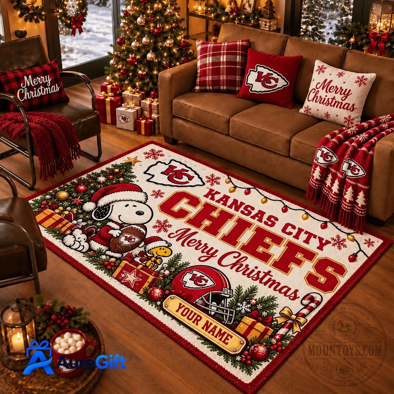 Kansas City Chiefs Snoopy Merry Christmas Personalized Area Rug 1 Kansas City Chiefs Snoopy Merry Christmas Personalized Area Rug