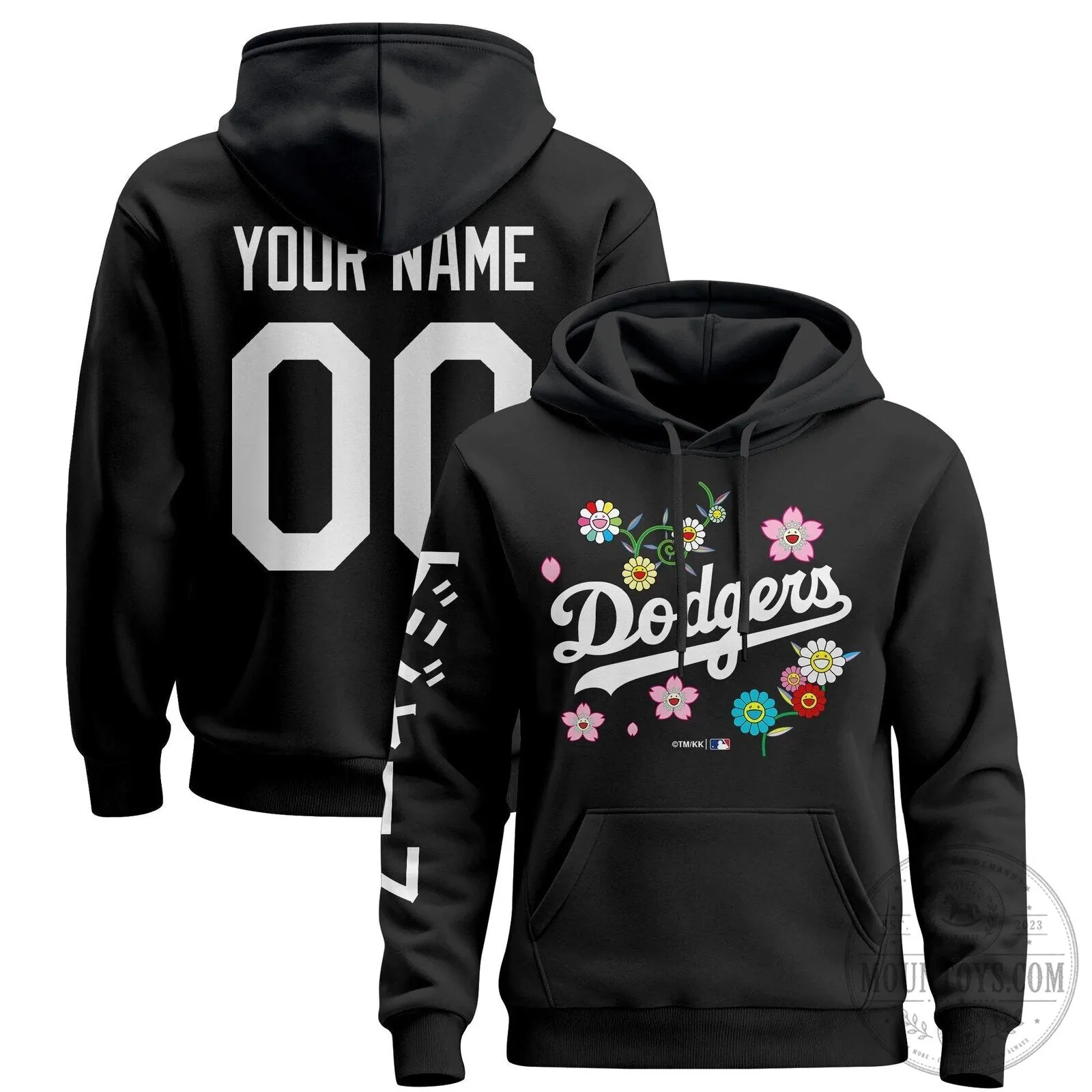 Black Pullover Hoodie with Floral Logo by Takashi Murakami for Los Angeles Dodgers 4 Black Pullover Hoodie with Floral Logo by Takashi Murakami for Los Angeles Dodgers