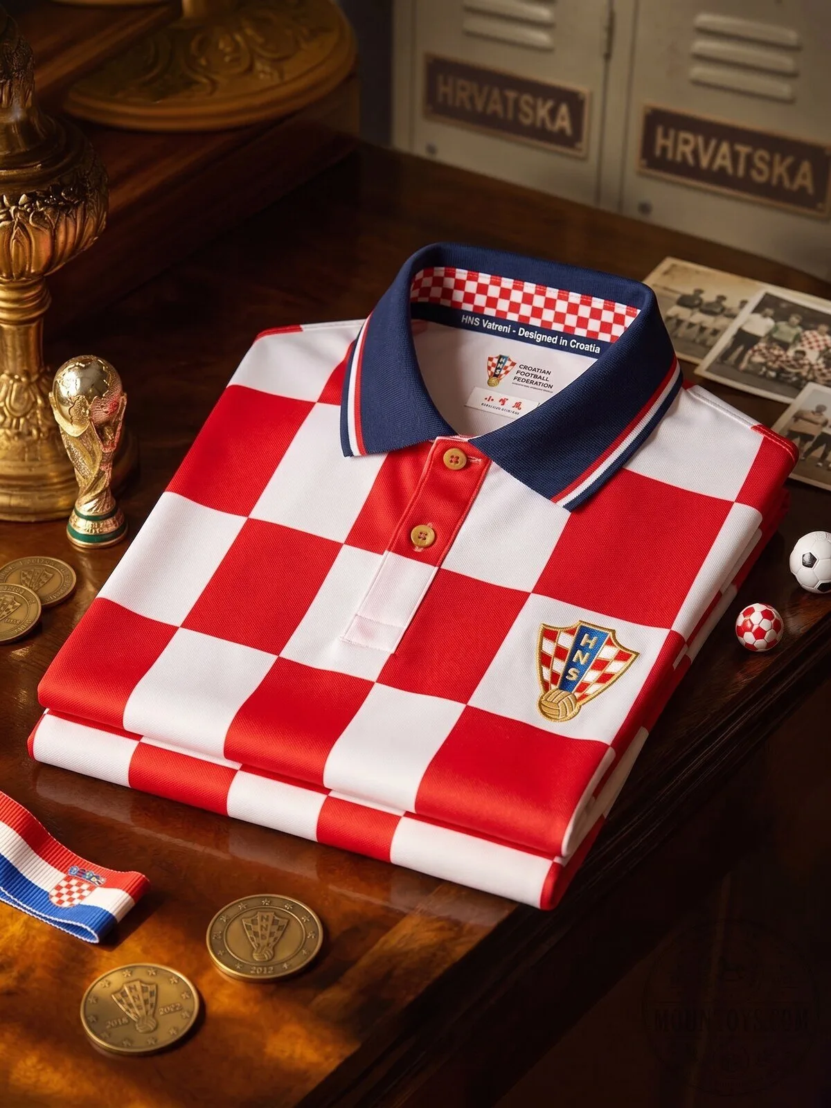 Red and White Checkered Polo Shirt for Croatia National Football Team