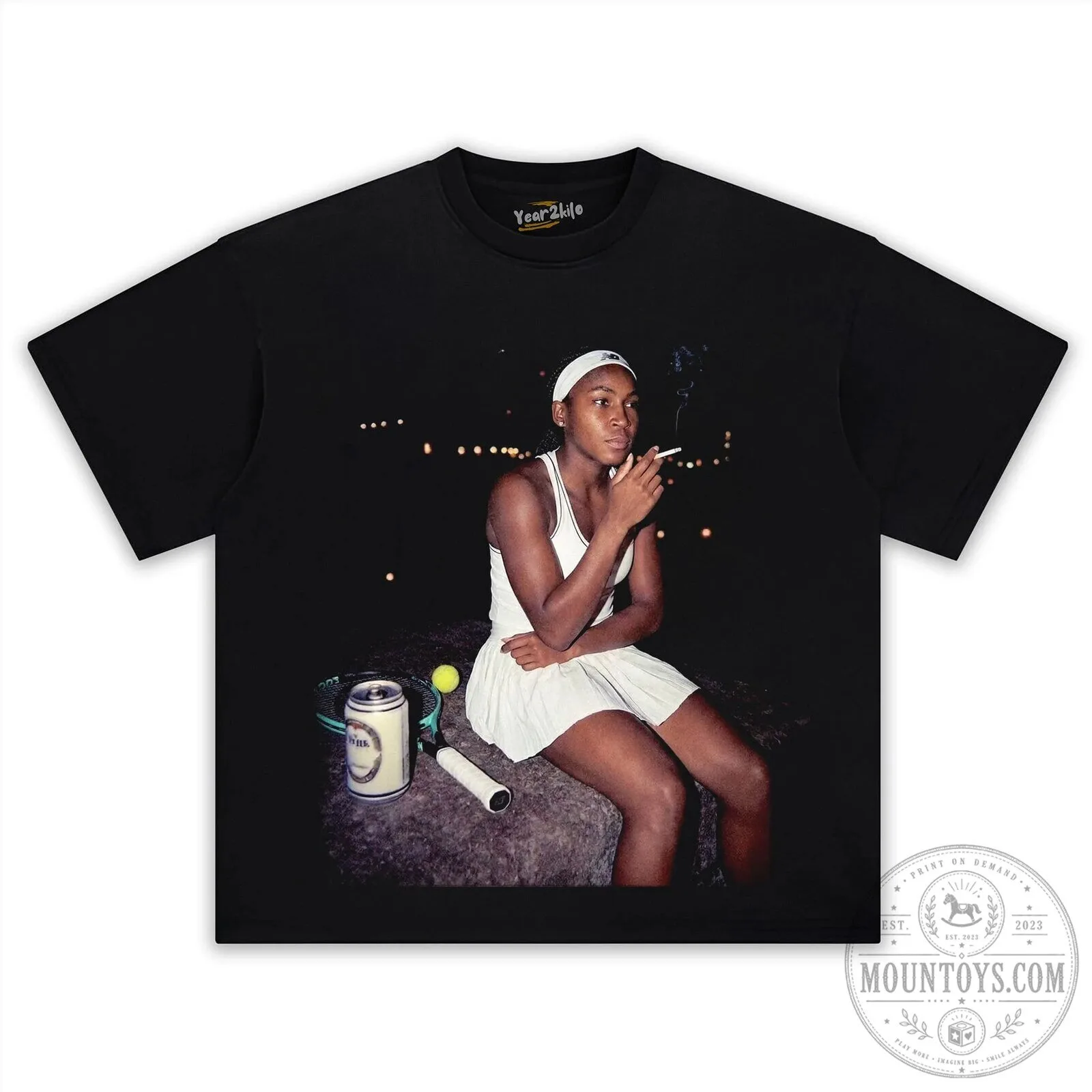 Coco Gauff Tennis Player Smoking Cigarette Graphic T-Shirt