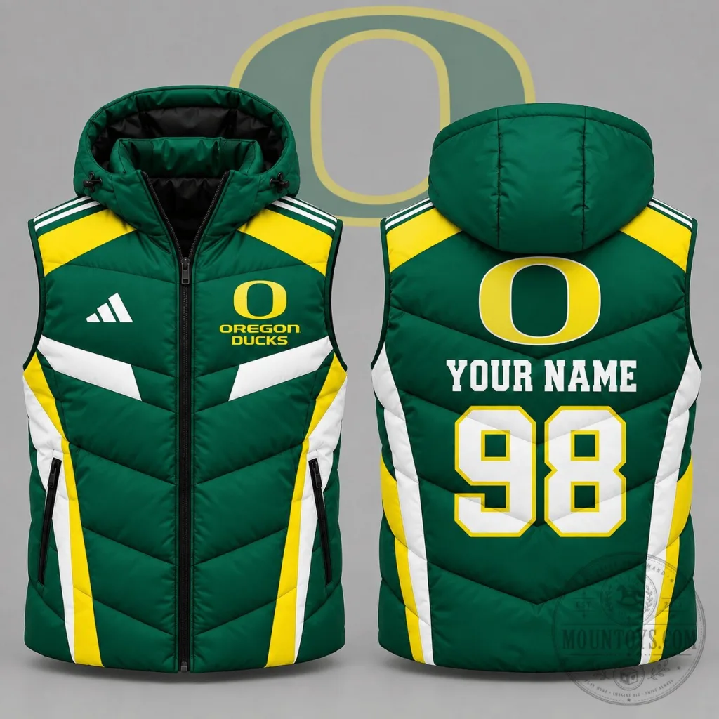 Oregon Ducks Personalized Team Spirit Puffer Vest with Hood Oregon Ducks Personalized Team Spirit Puffer Vest with Hood
