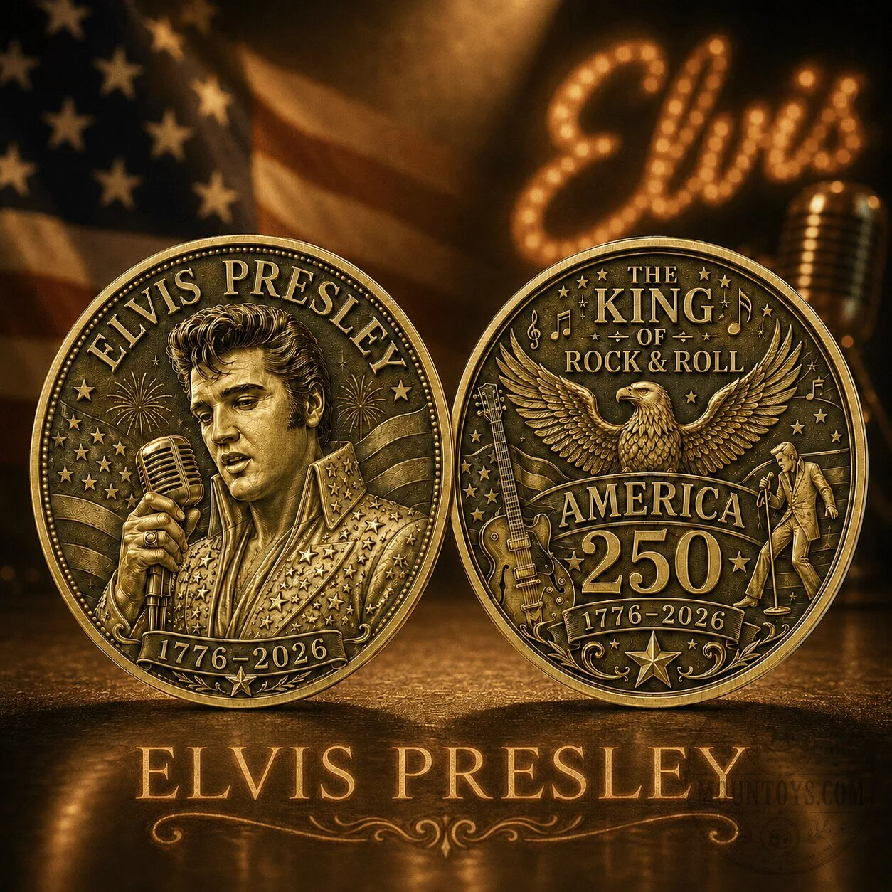 250th Anniversary Commemorative Coin of Elvis Presley, The King of Rock and Roll, America