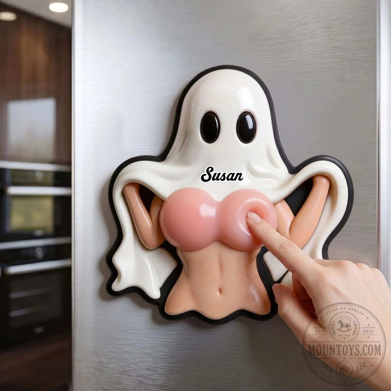 Personalized Naughty Ghost Boobies Refrigerator Magnet with Custom Name