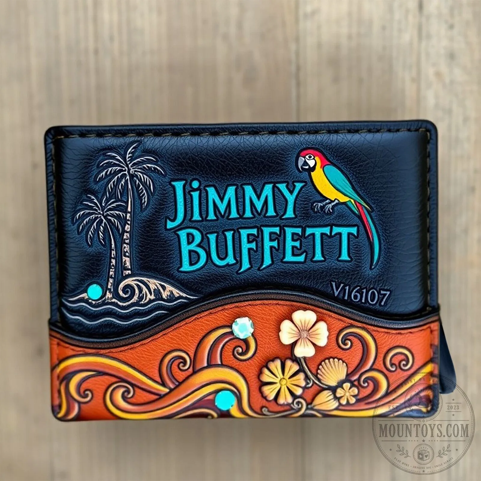 Jimmy Buffett Parrot Tropical Island Black Leather Wallet