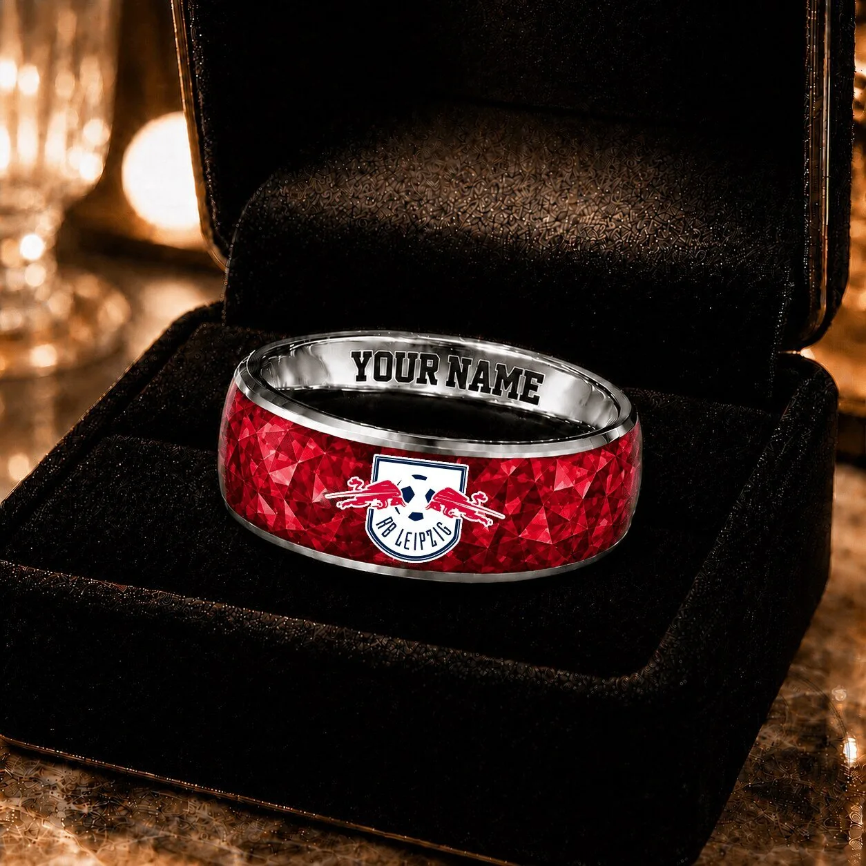 RB Leipzig Football Club Ruby Gemstone Custom Name Ring