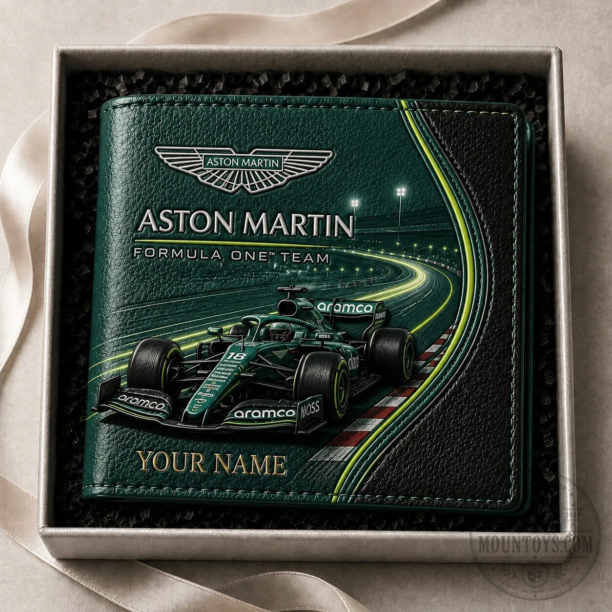 Aston Martin Formula One Team Racing Car Personalized Leather Wallet