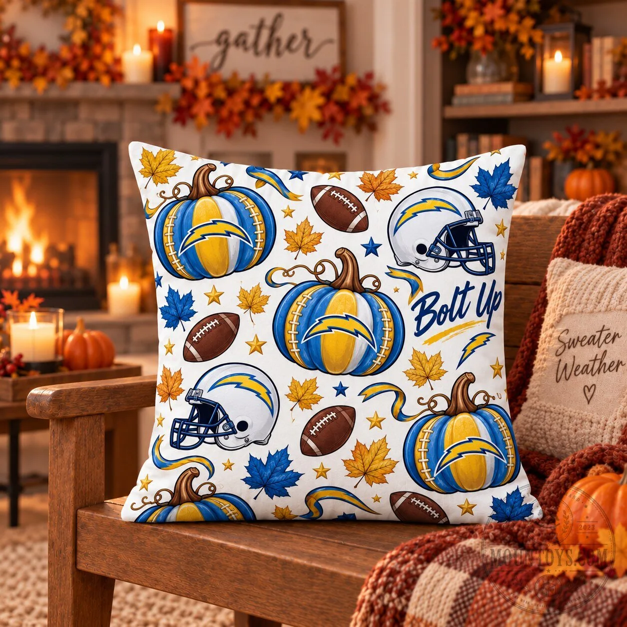 Los Angeles Chargers Halloween Pumpkin Football Fall Throw Pillow