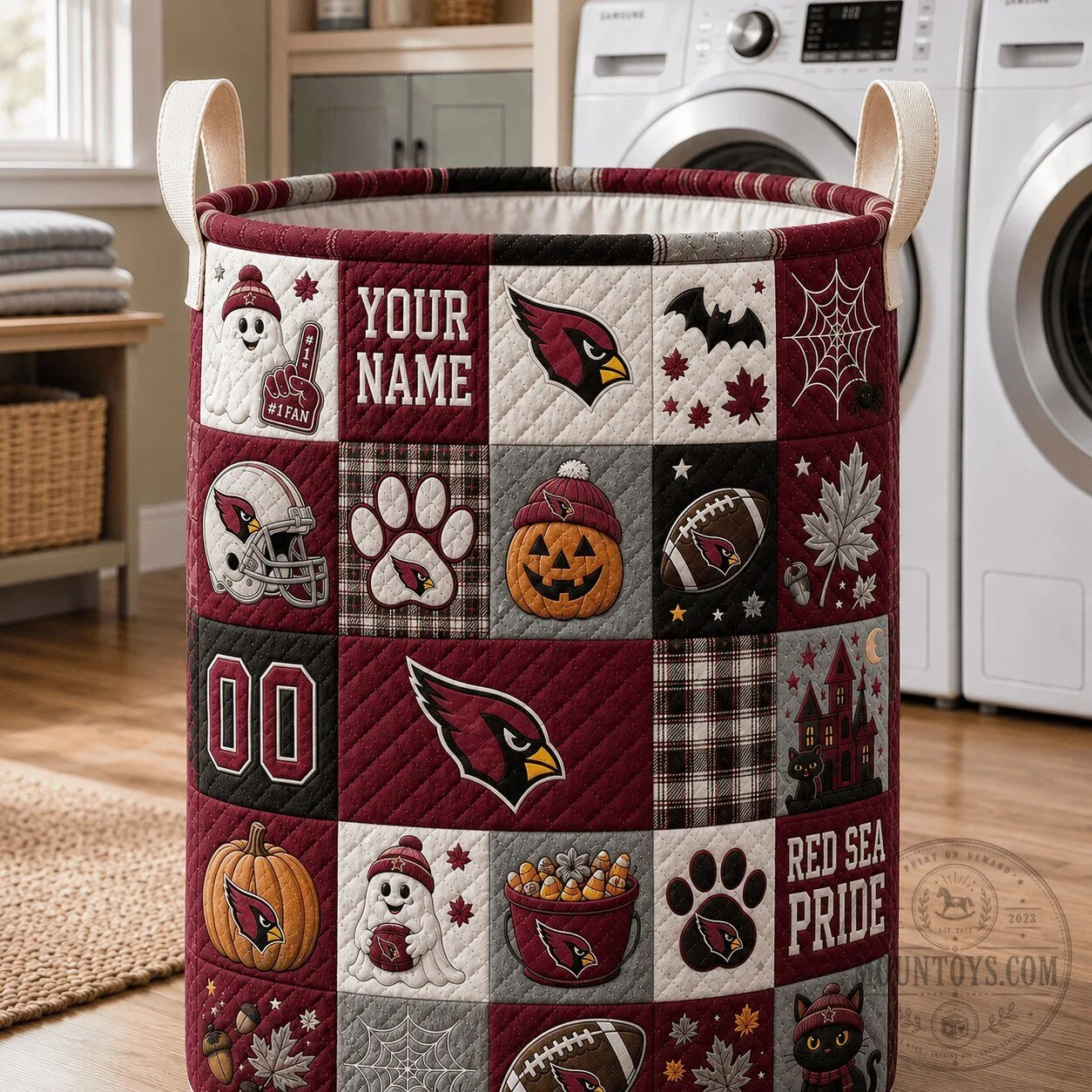 Personalized Arizona Cardinals Halloween Quilted Laundry Basket