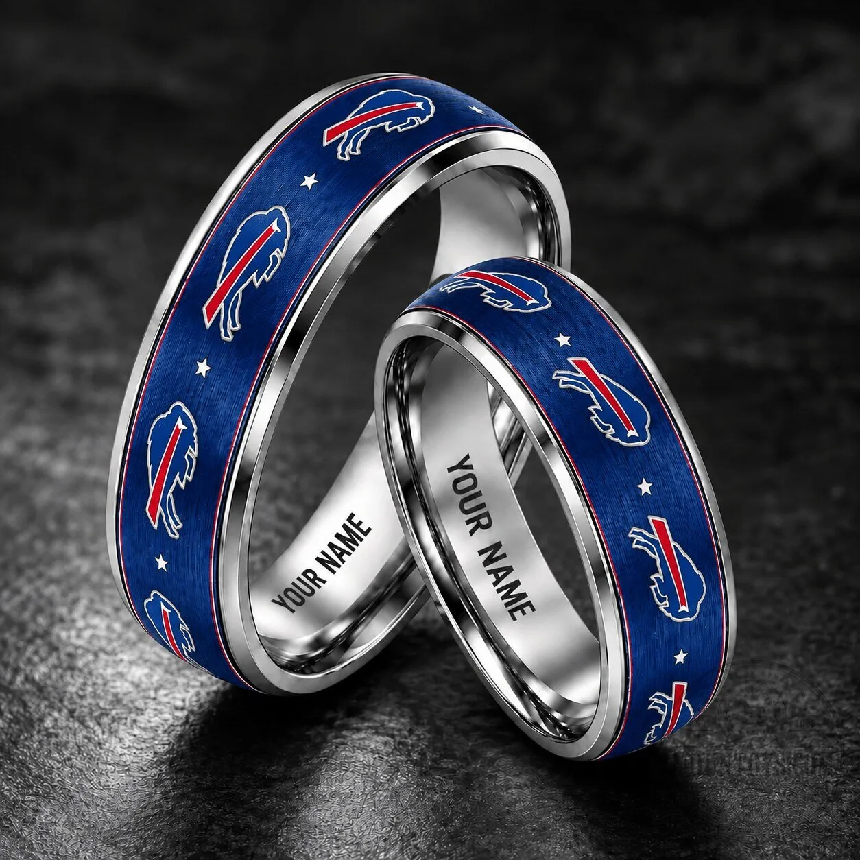 Buffalo Bills Personalized Blue Tungsten Steel Ring for Men and Women