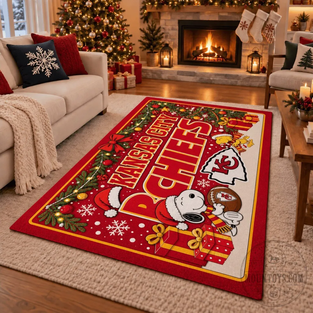 Kansas City Chiefs Snoopy Christmas Holiday Area Rug Kansas City Chiefs Snoopy Christmas Holiday Area Rug