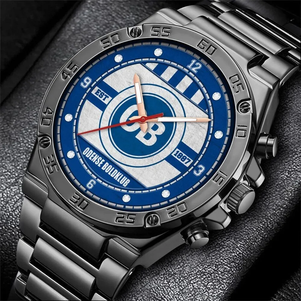 Odense Boldklub OB Football Club Logo Stainless Steel Watch