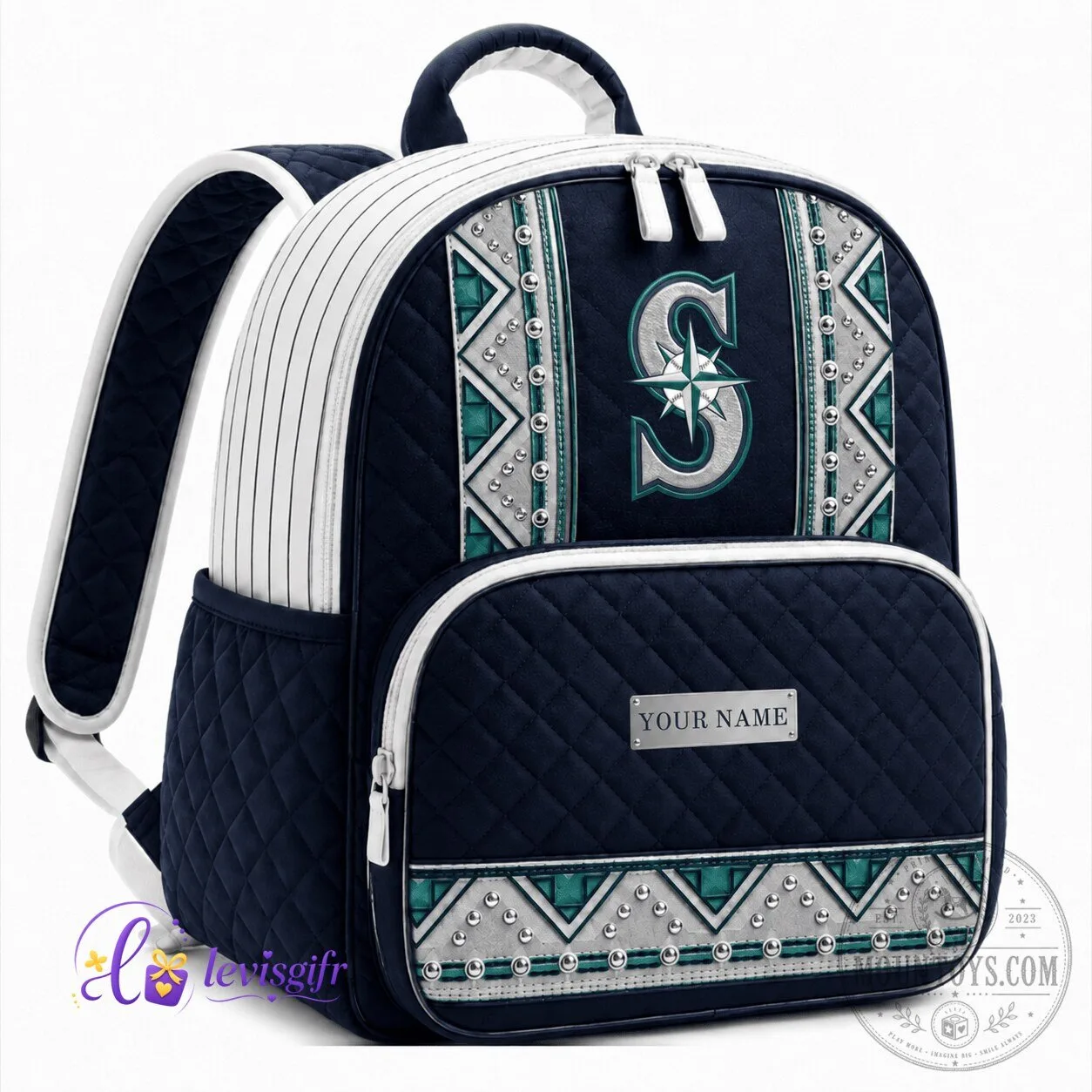 Seattle Mariners Baseball Team Personalized Quilted Backpack for Sports Fans