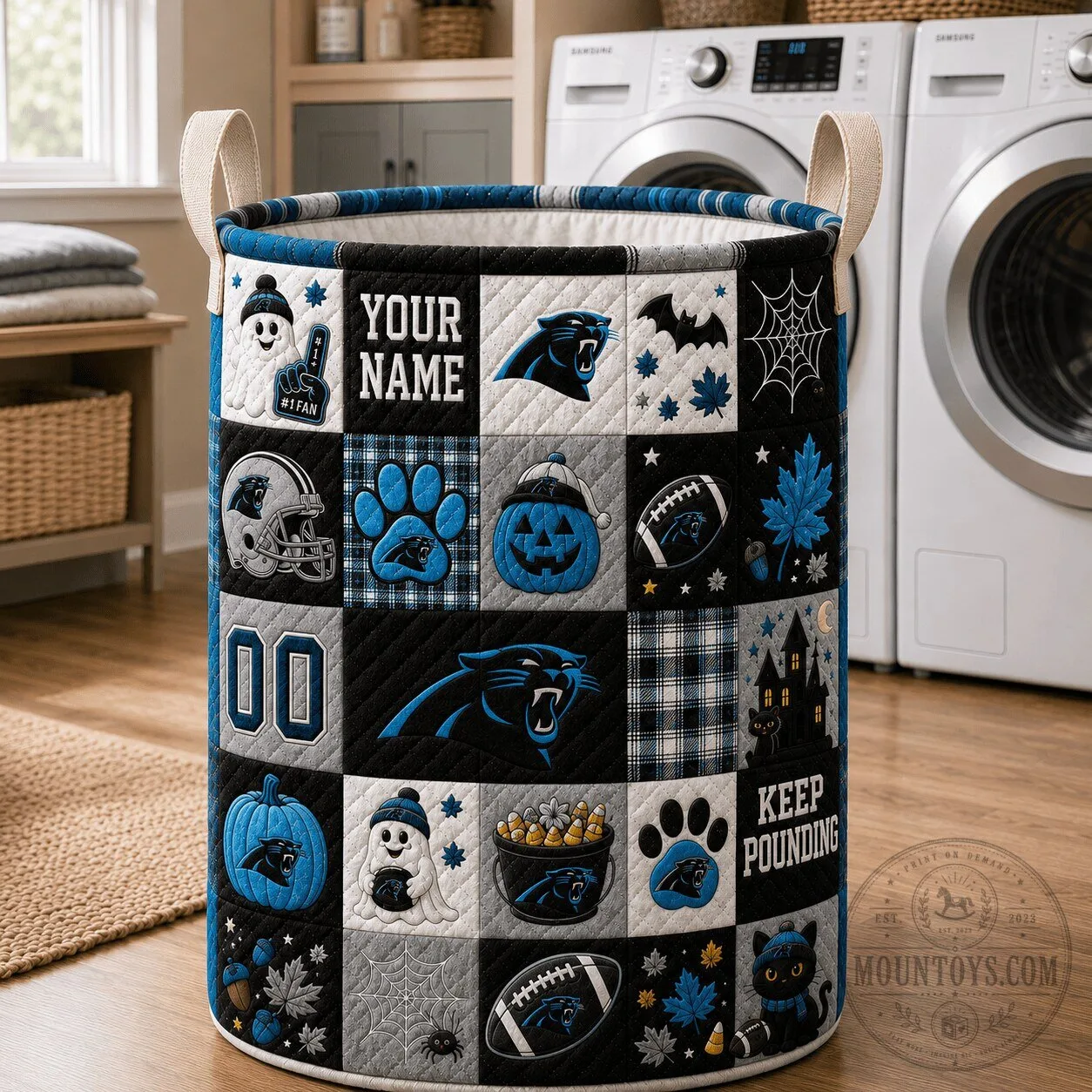 Carolina Panthers Personalized Halloween Quilted Laundry Basket