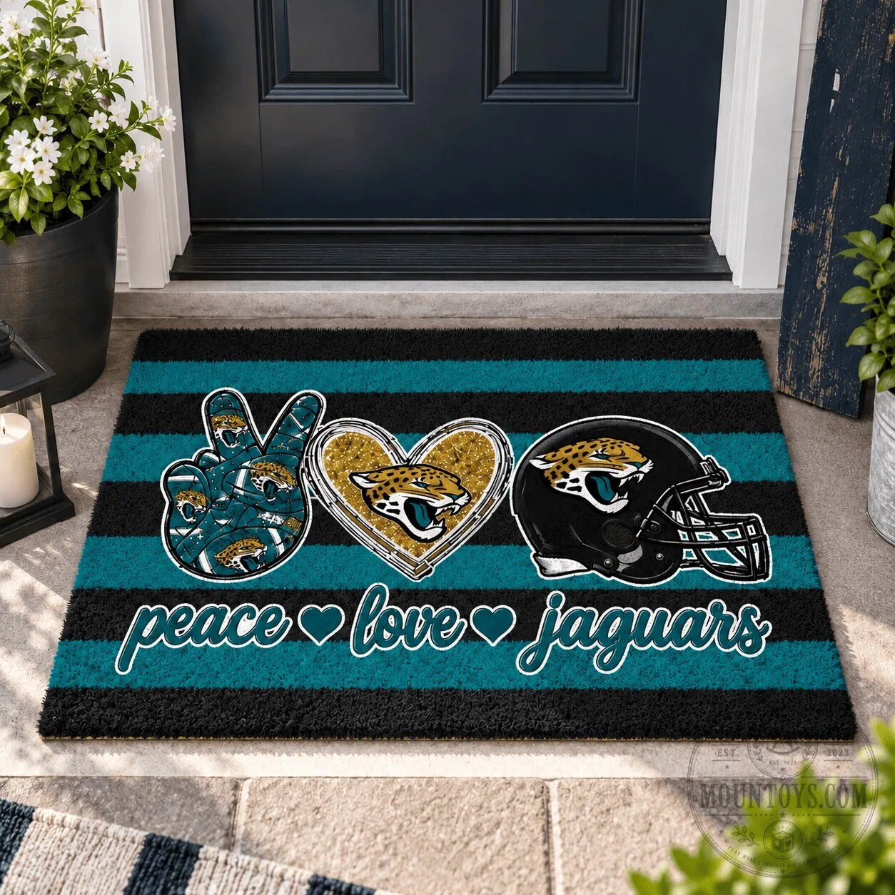 Jacksonville Jaguars Peace Love Jaguars NFL Football Team Doormat