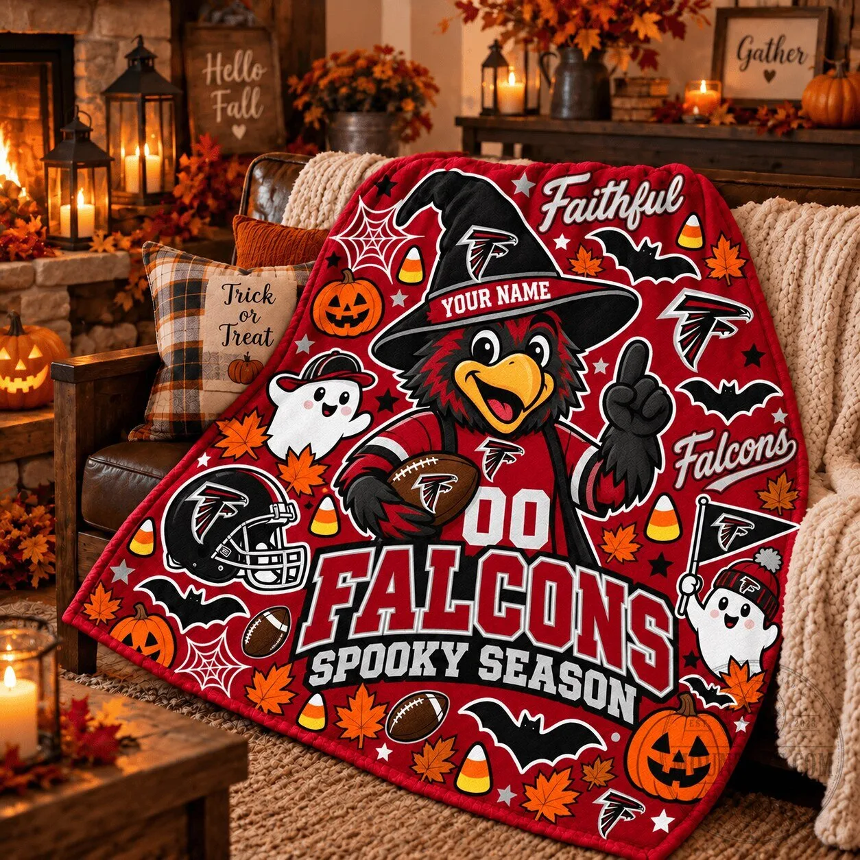 Atlanta Falcons Spooky Season Halloween Football Fleece Blanket