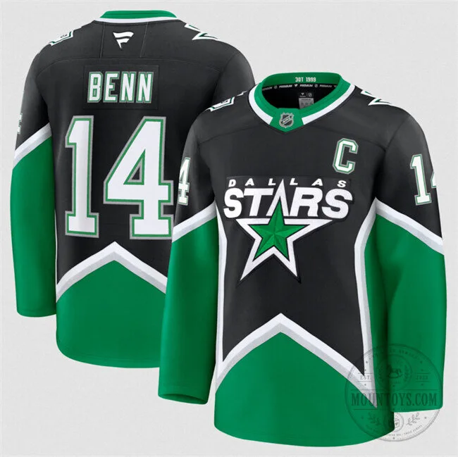 Dallas Stars Jamie Benn Number 14 Black and Green Hockey Jersey 3 Dallas Stars Jamie Benn Number 14 Black and Green Hockey Jersey