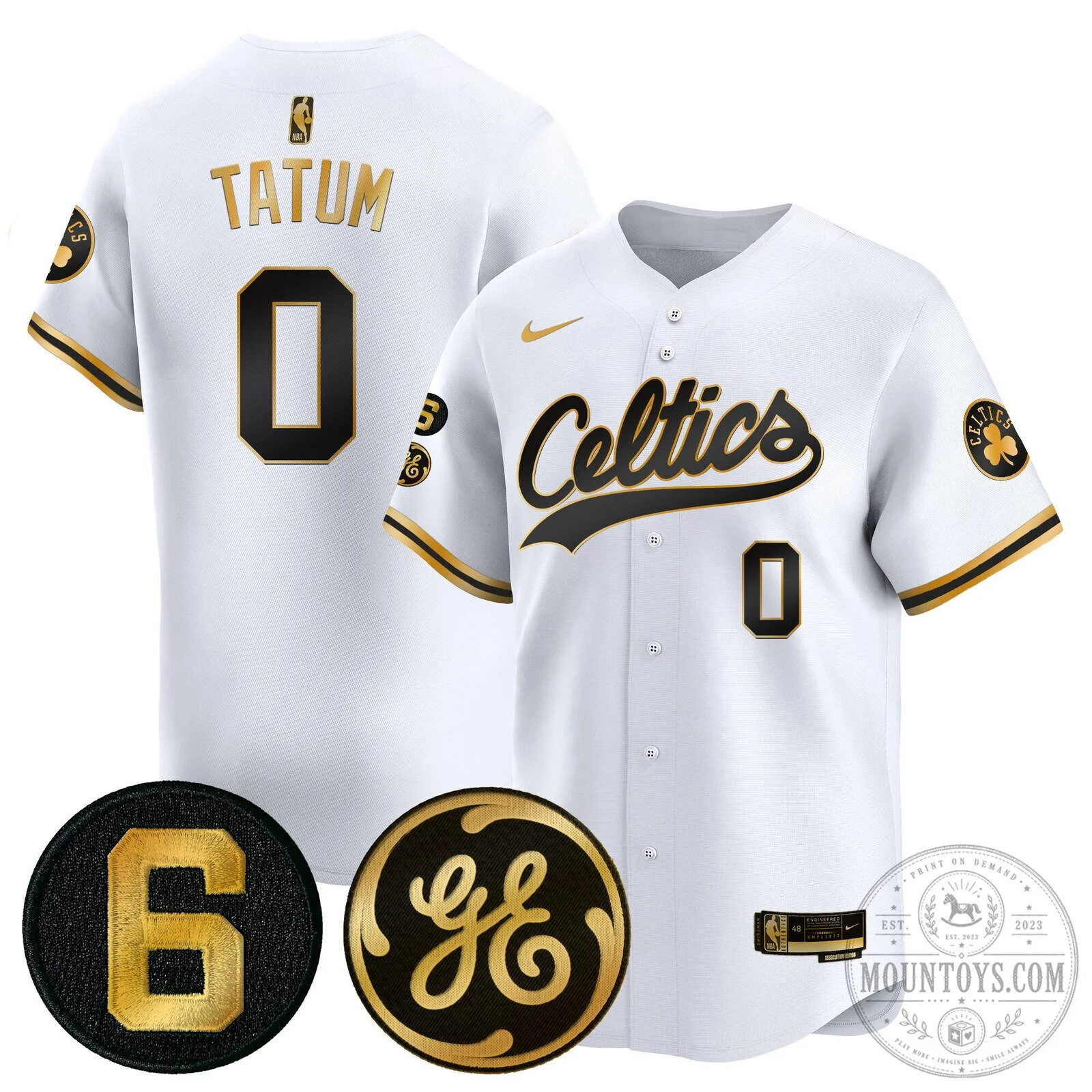 Boston Celtics Jayson Tatum White Gold Edition Baseball Jersey