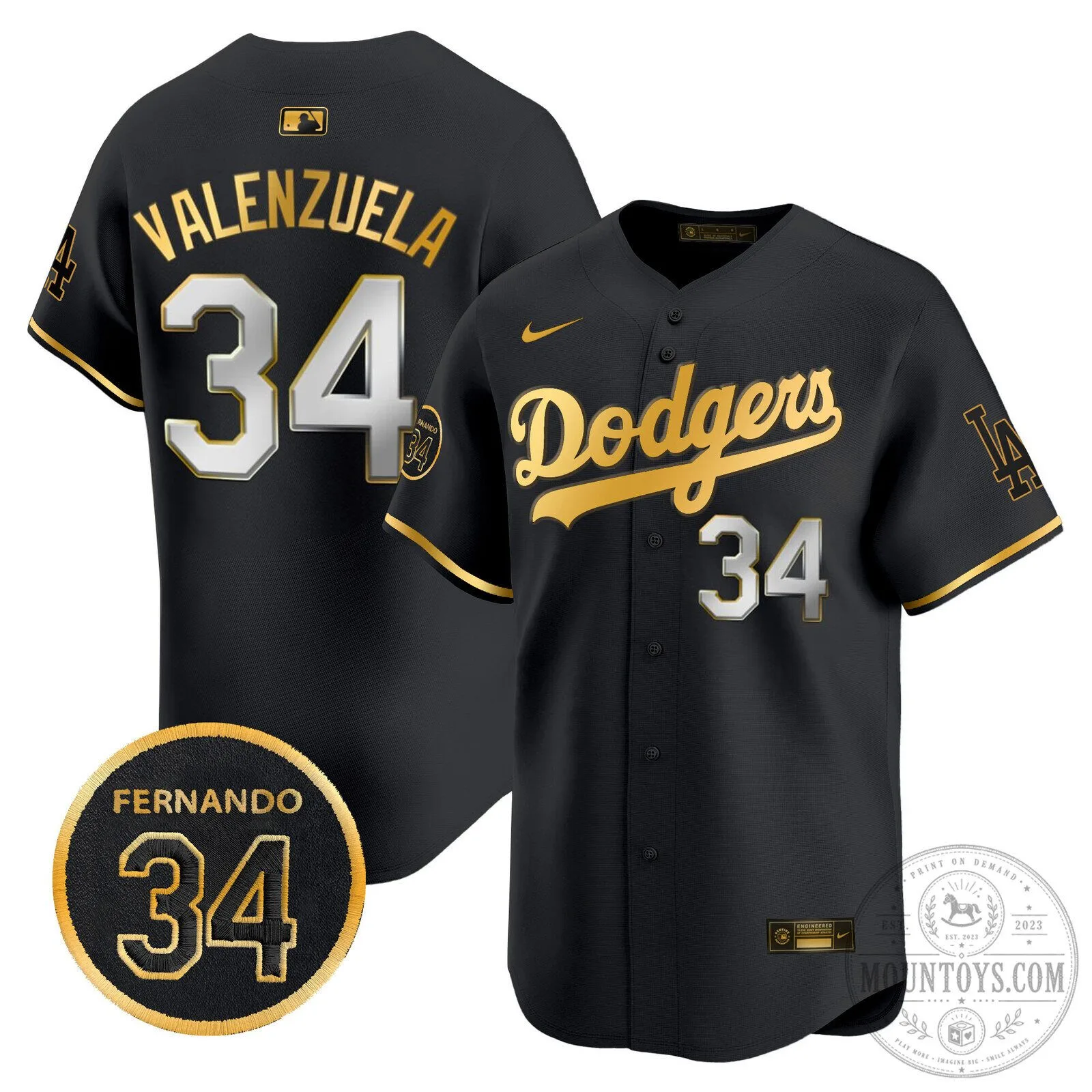 Los Angeles Dodgers Fernando Valenzuela Black Gold Baseball Jersey