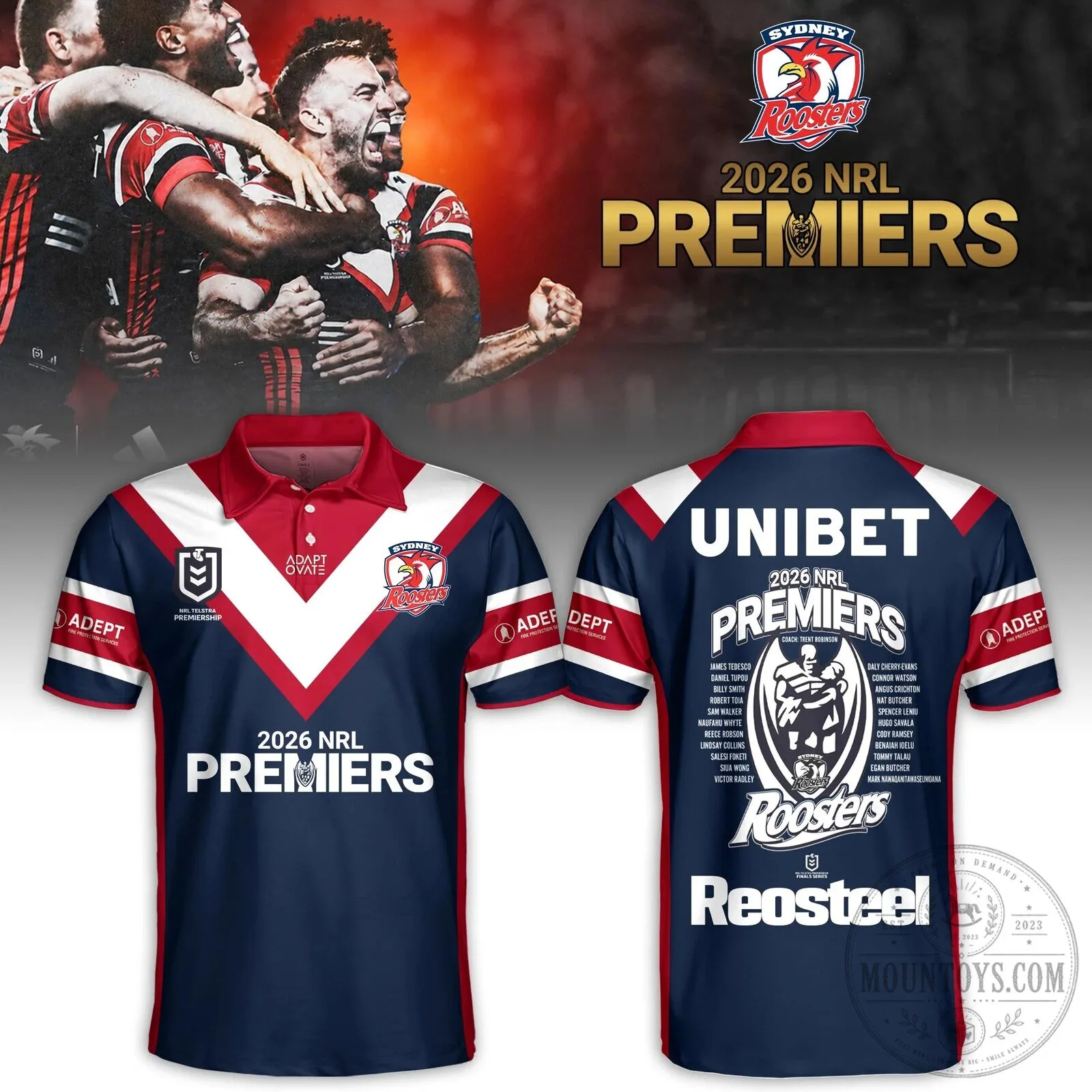 Sydney Roosters 2026 NRL Premiers Champions Rugby Polo Shirt