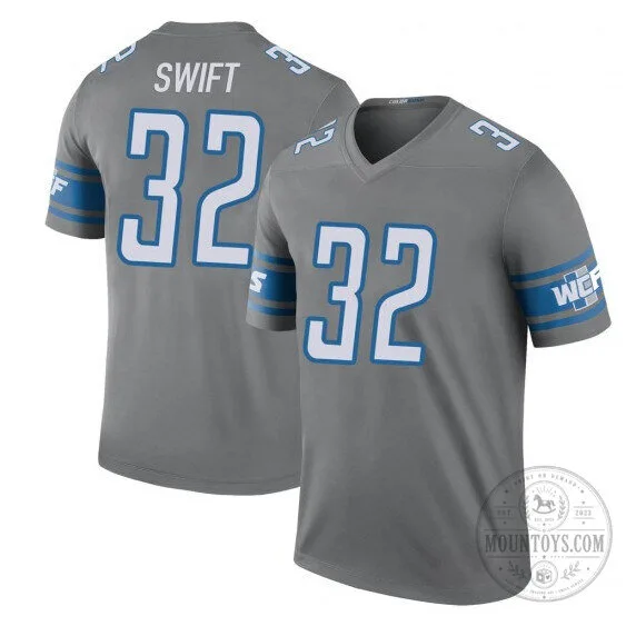 D’Andre Swift Detroit Lions Gray Football Jersey Number 32 Stitched