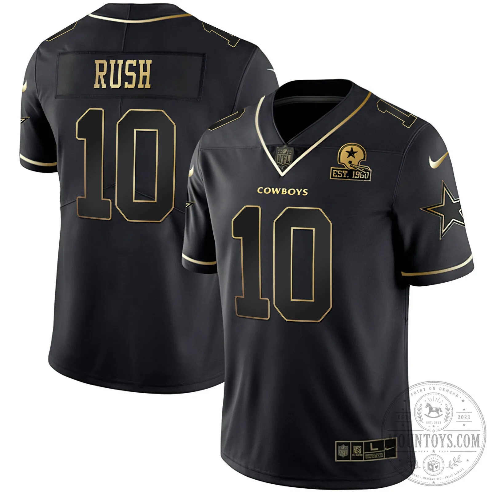 Cooper Rush Dallas Cowboys Black and Gold Football Jersey