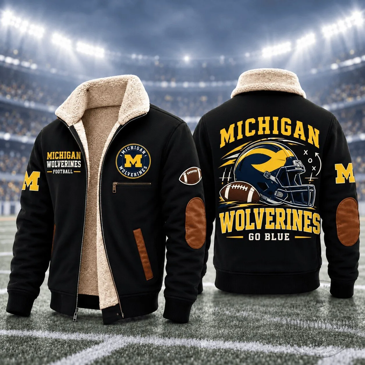 Michigan Wolverines Football Team Winter Fleece Bomber Jacket