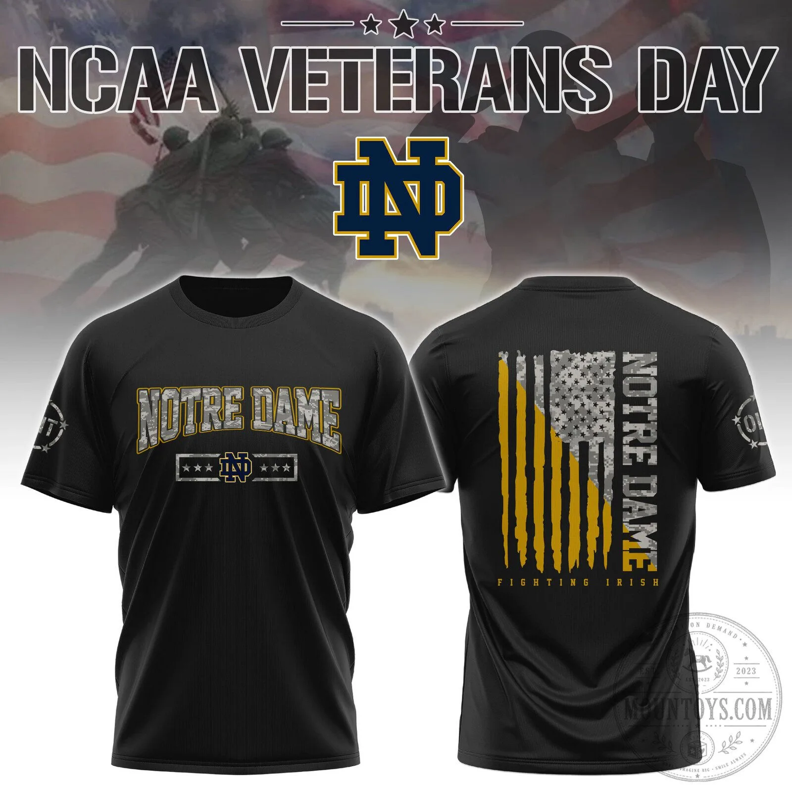 Notre Dame Fighting Irish Veterans Day Tribute Black T-Shirt 3 Notre Dame Fighting Irish Veterans Day Tribute Black T-Shirt