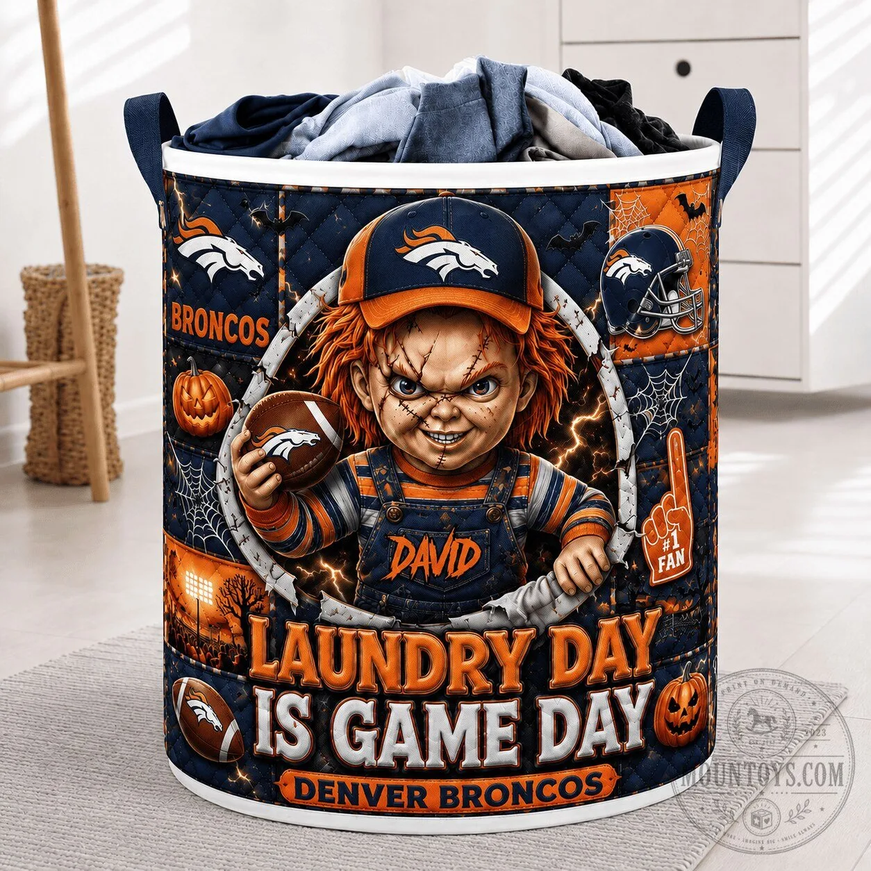 Denver Broncos Chucky Halloween Laundry Day is Game Day Laundry Basket