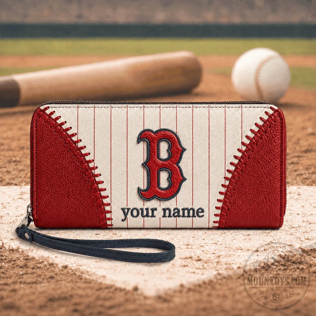 Boston Red Sox Personalized Baseball Stitching Design Zipper Wallet
