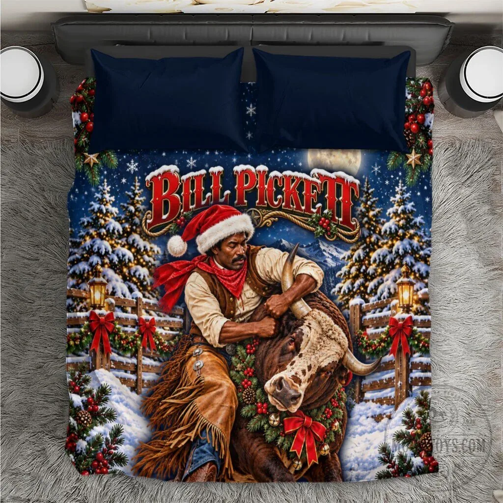 Bill Pickett Christmas Bull Rider Western Rodeo Snowy Night Bedding Set