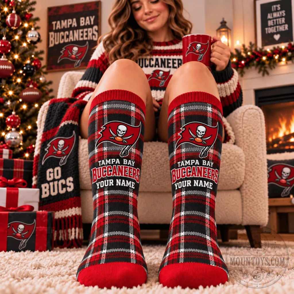 Tampa Bay Buccaneers Plaid Custom Name NFL Football Team Socks Tampa Bay Buccaneers Plaid Custom Name NFL Football Team Socks