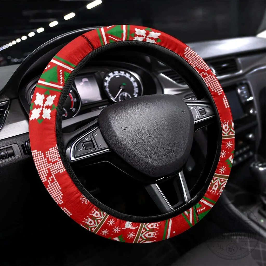 Christmas Ugly Sweater Pattern Steering Wheel Cover Winter Holiday Car Accessory