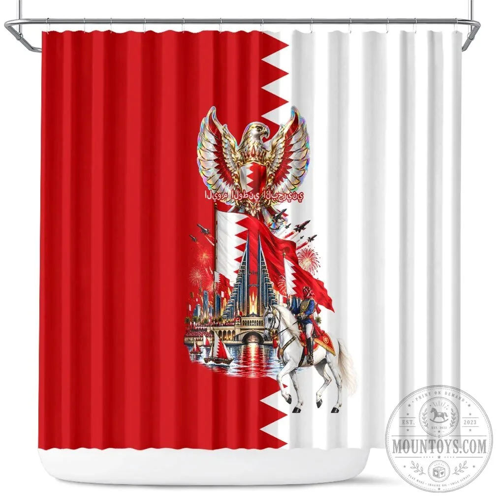 Bahrain National Day Flag Cultural Emblem Horse Knight Shower Curtain