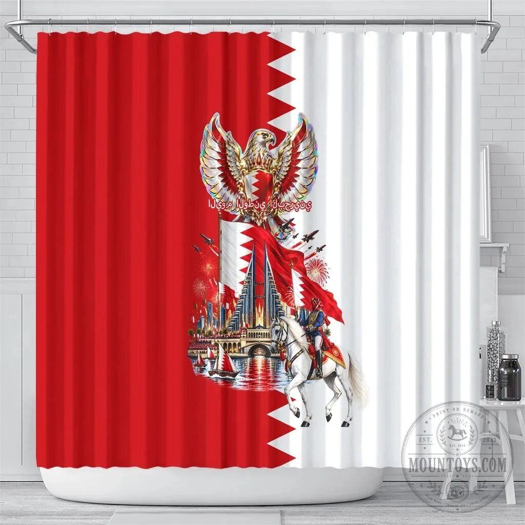 Bahrain National Day Flag Cultural Emblem Horse Knight Shower Curtain 6 Bahrain National Day Flag Cultural Emblem Horse Knight Shower Curtain