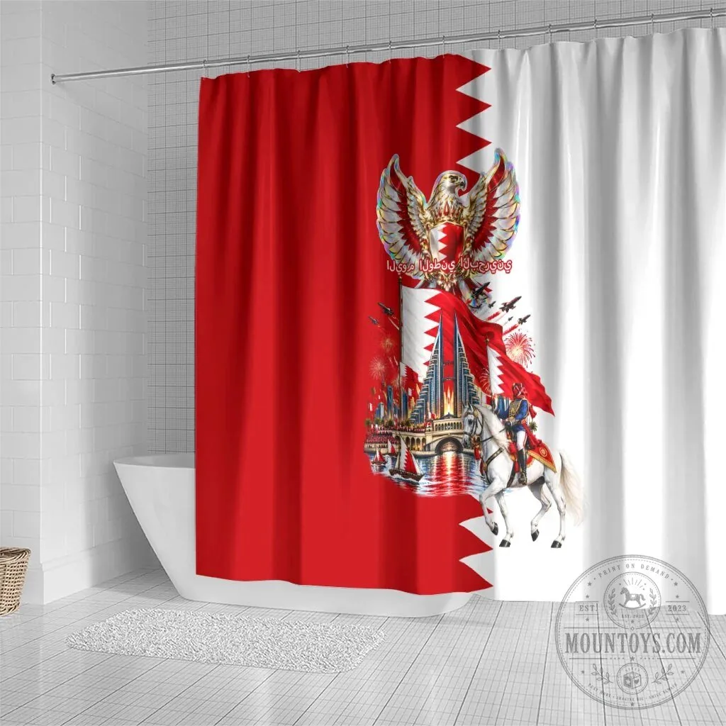 Bahrain National Day Flag Cultural Emblem Horse Knight Shower Curtain 7 Bahrain National Day Flag Cultural Emblem Horse Knight Shower Curtain
