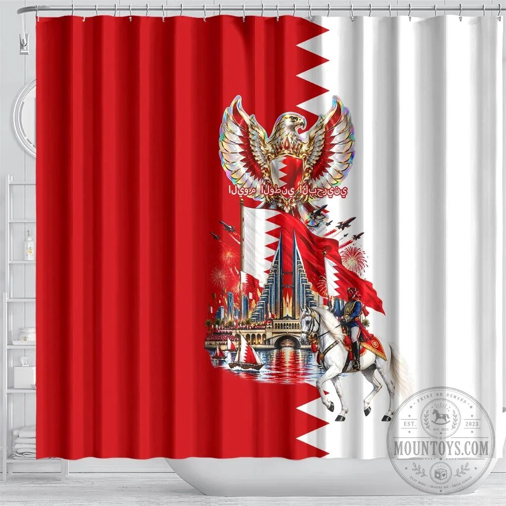 Bahrain National Day Flag Cultural Emblem Horse Knight Shower Curtain 8 Bahrain National Day Flag Cultural Emblem Horse Knight Shower Curtain