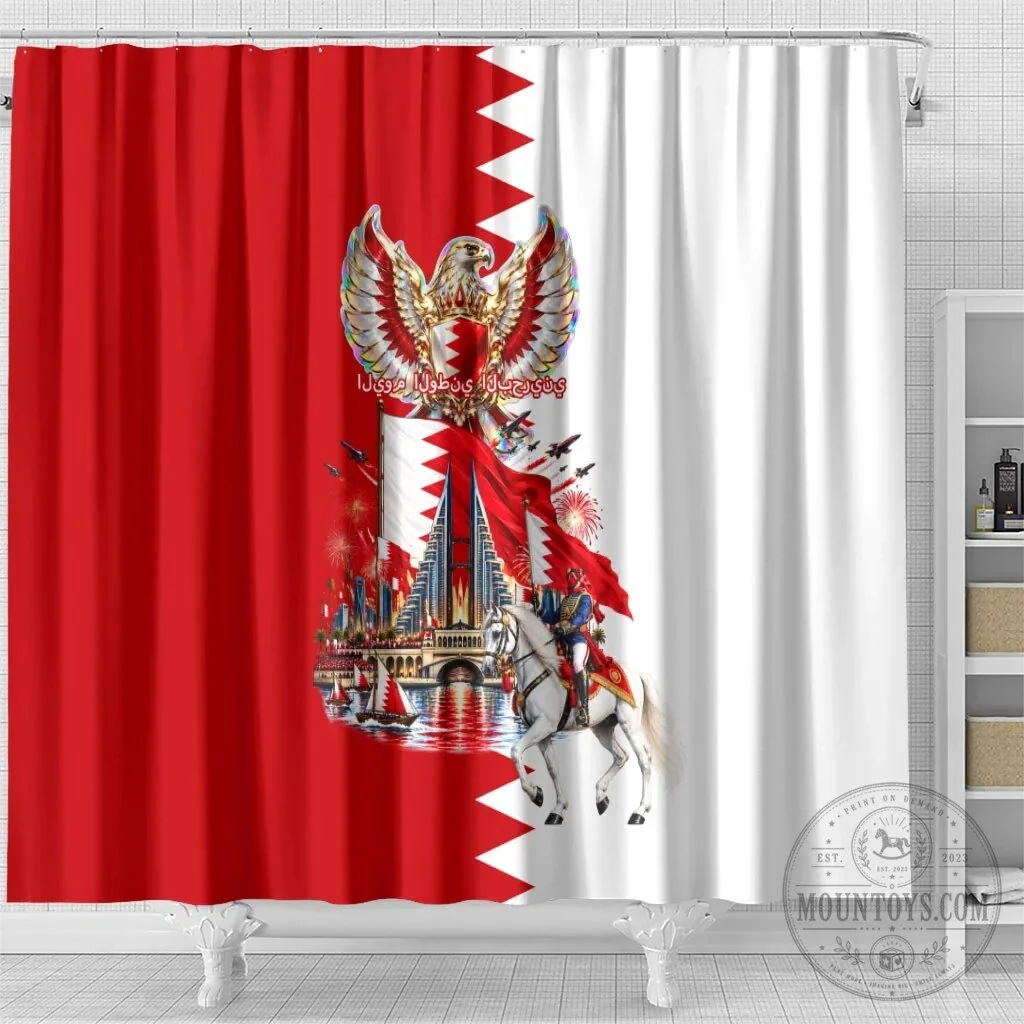 Bahrain National Day Flag Cultural Emblem Horse Knight Shower Curtain 9 Bahrain National Day Flag Cultural Emblem Horse Knight Shower Curtain