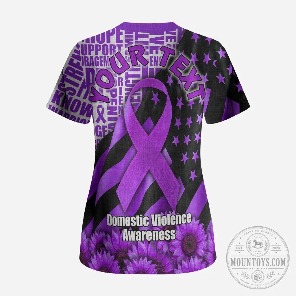 Domestic Violence Awareness Strong Woman Purple Ribbon Sunflower V-Neck Scrub Top 9 Domestic Violence Awareness Strong Woman Purple Ribbon Sunflower V-Neck Scrub Top