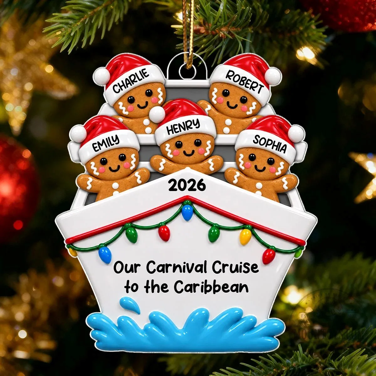 Personalized Gingerbread Family Cruise Ship Christmas Tree Ornament 2 Personalized Gingerbread Family Cruise Ship Christmas Tree Ornament