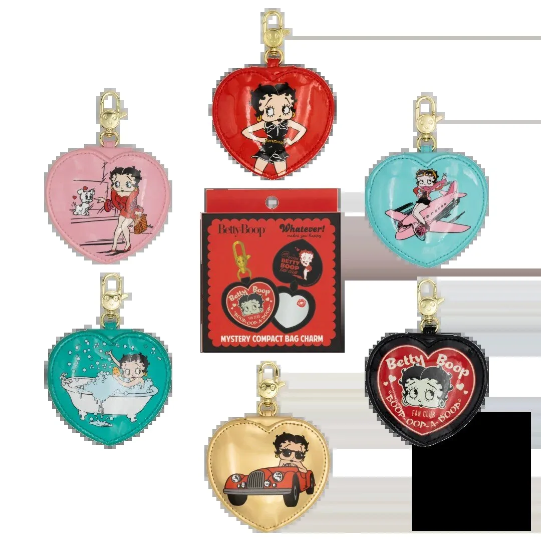 Betty Boop Heart Shaped Compact Mirror Bag Charm Keychain Accessory 7 Betty Boop Heart Shaped Compact Mirror Bag Charm Keychain Accessory