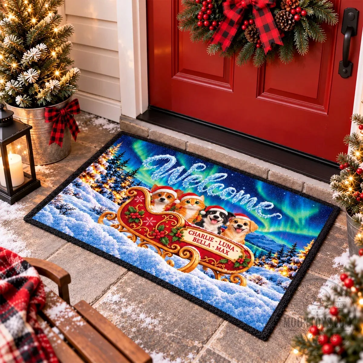 Personalized Christmas Pet Photo Welcome Doormat with Northern Lights 8 Personalized Christmas Pet Photo Welcome Doormat with Northern Lights