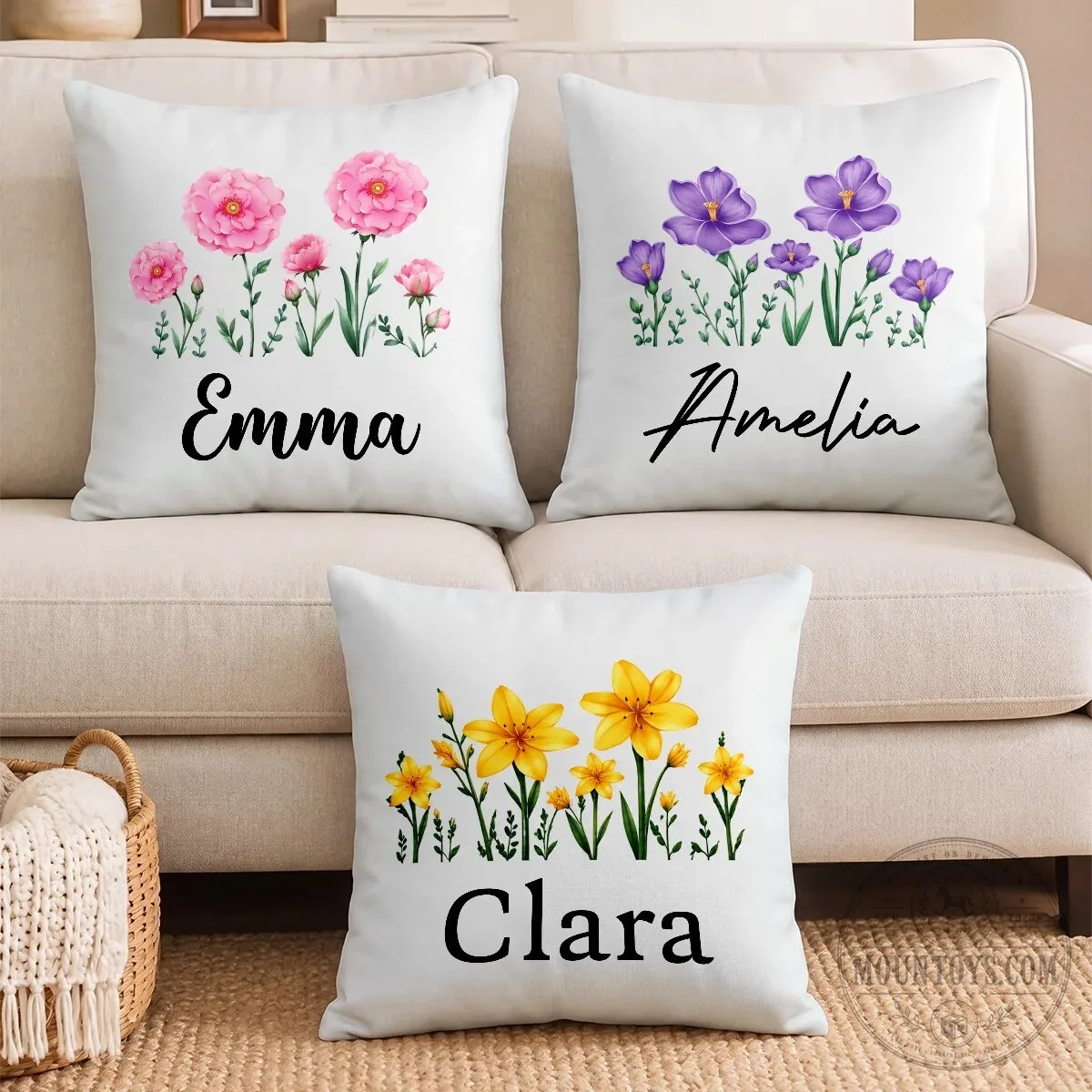 Personalized Birth Month Flower Pillow with Custom Name, Floral Home Decor Gift 6 Personalized Birth Month Flower Pillow with Custom Name, Floral Home Decor Gift