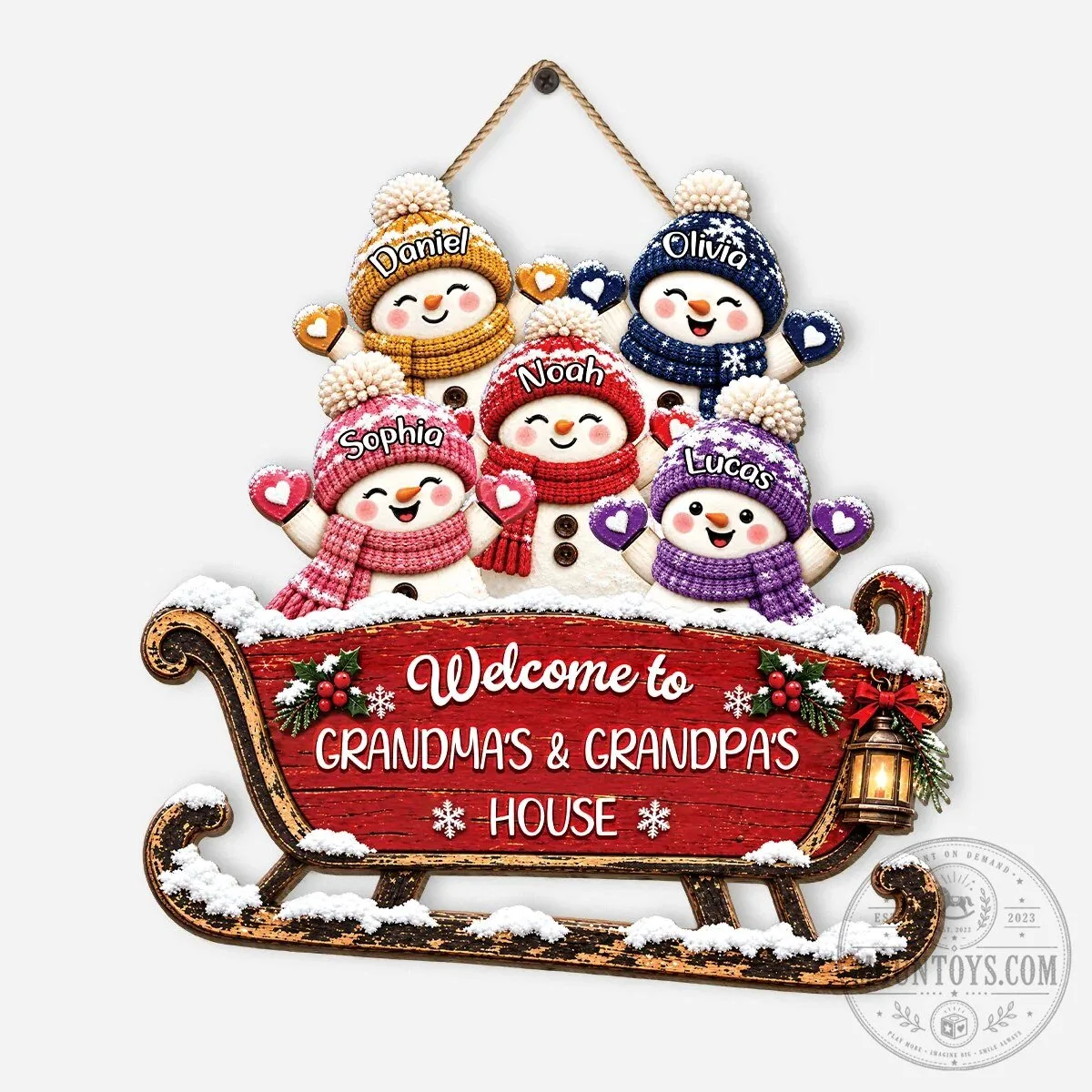 Personalized Snowman Sleigh Welcome to Grandma and Grandpa's House Wall Art Sign