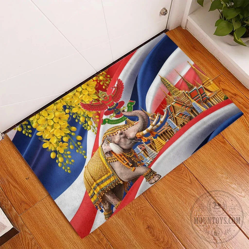 Thailand Flag Golden Elephant and Garuda Temple Art Doormat 8 Thailand Flag Golden Elephant and Garuda Temple Art Doormat