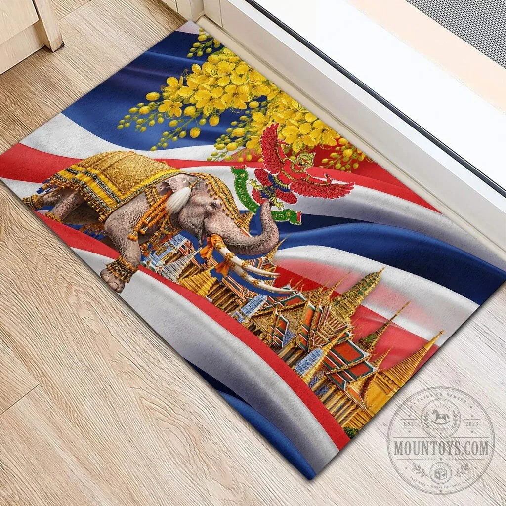 Thailand Flag Golden Elephant and Garuda Temple Art Doormat 9 Thailand Flag Golden Elephant and Garuda Temple Art Doormat