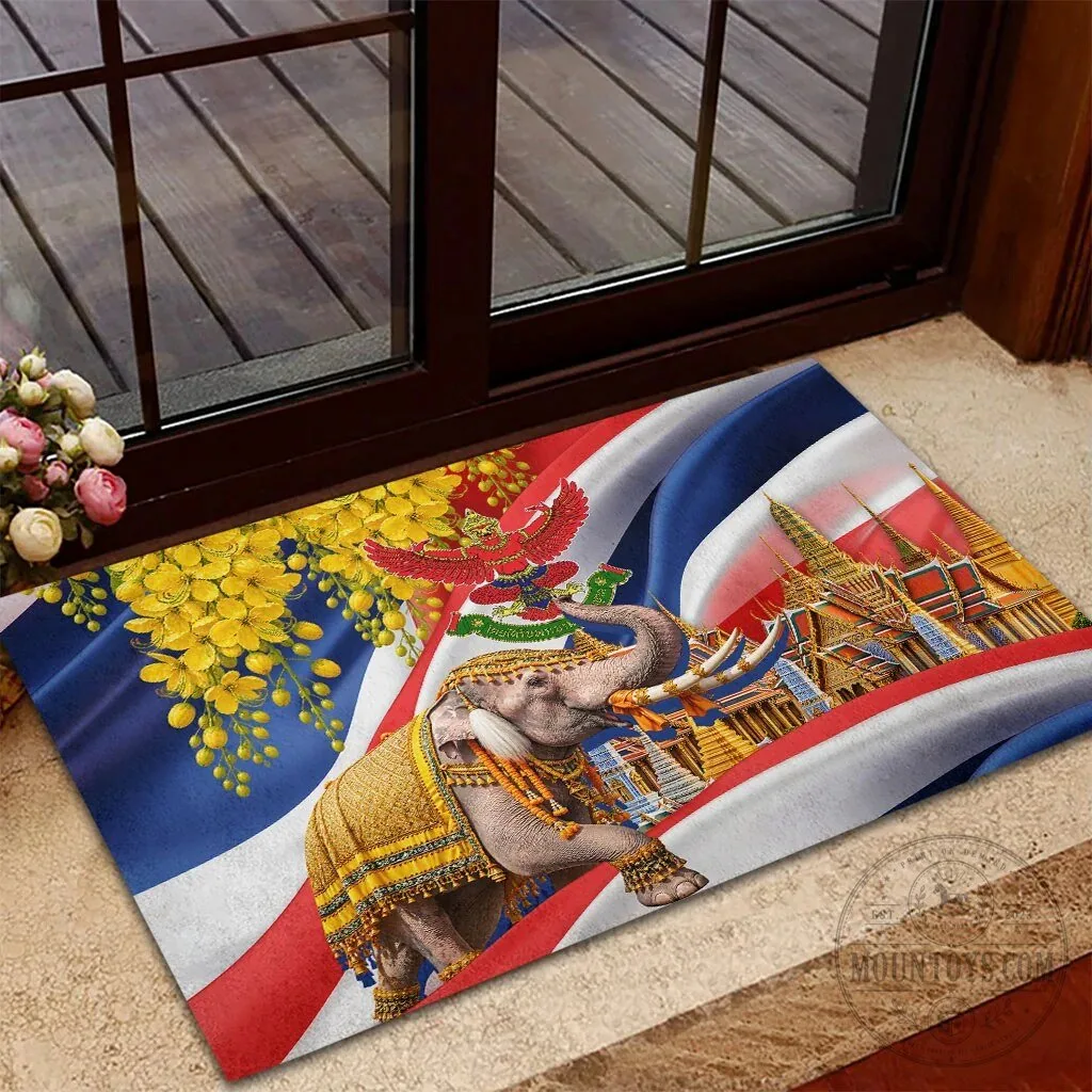 Thailand Flag Golden Elephant and Garuda Temple Art Doormat 10 Thailand Flag Golden Elephant and Garuda Temple Art Doormat