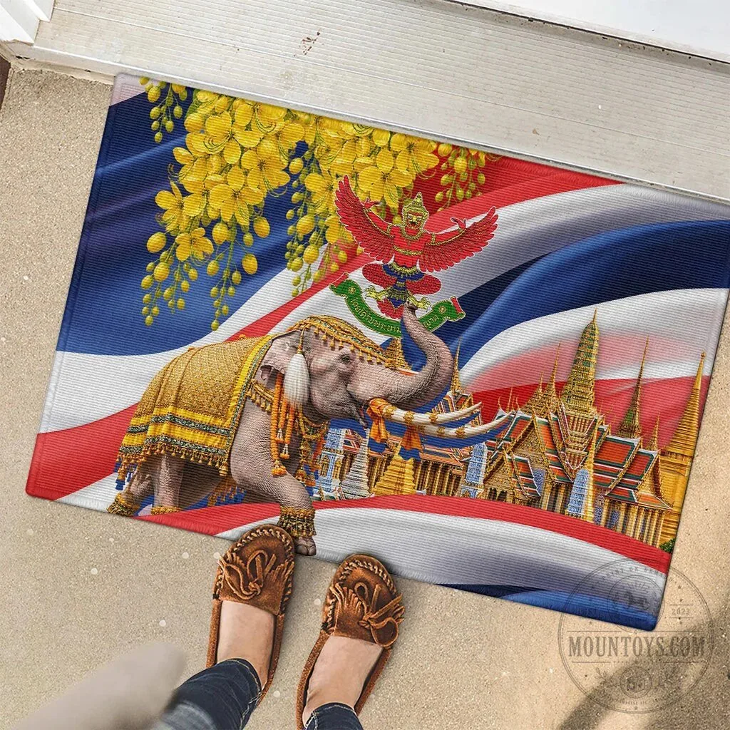 Thailand Flag Golden Elephant and Garuda Temple Art Doormat 11 Thailand Flag Golden Elephant and Garuda Temple Art Doormat