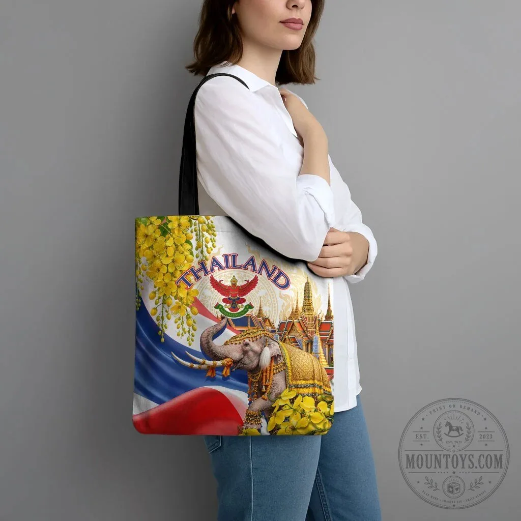 Thailand Flag Elephant Golden Temple Ratchaphruek Flower Tote Bag 11 Thailand Flag Elephant Golden Temple Ratchaphruek Flower Tote Bag