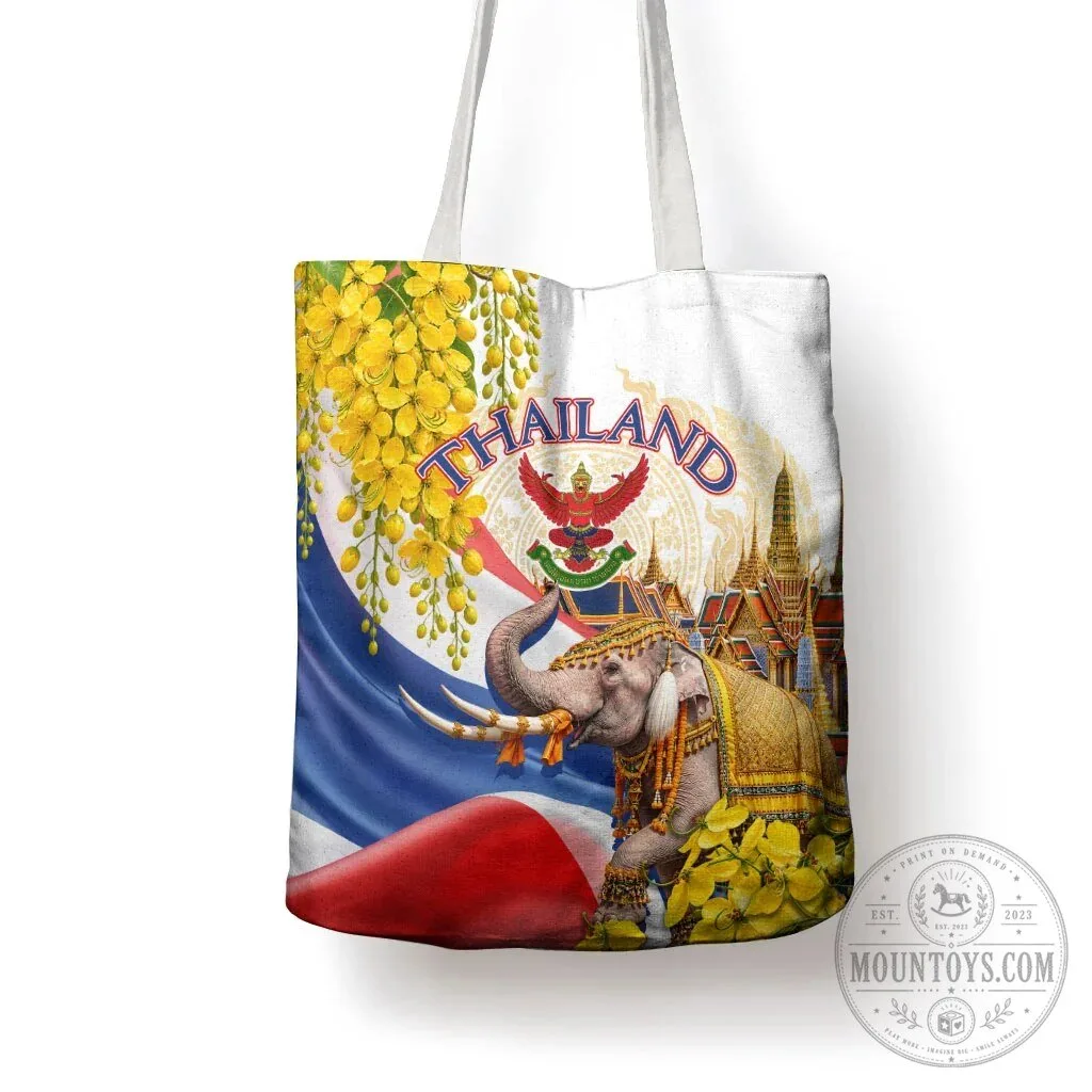 Thailand Flag Elephant Golden Temple Ratchaphruek Flower Tote Bag 14 Thailand Flag Elephant Golden Temple Ratchaphruek Flower Tote Bag