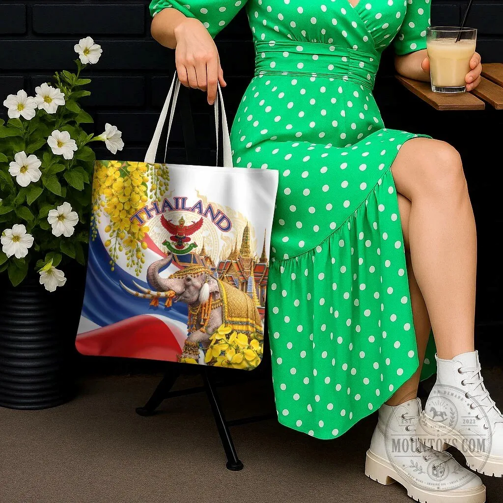 Thailand Flag Elephant Golden Temple Ratchaphruek Flower Tote Bag 15 Thailand Flag Elephant Golden Temple Ratchaphruek Flower Tote Bag